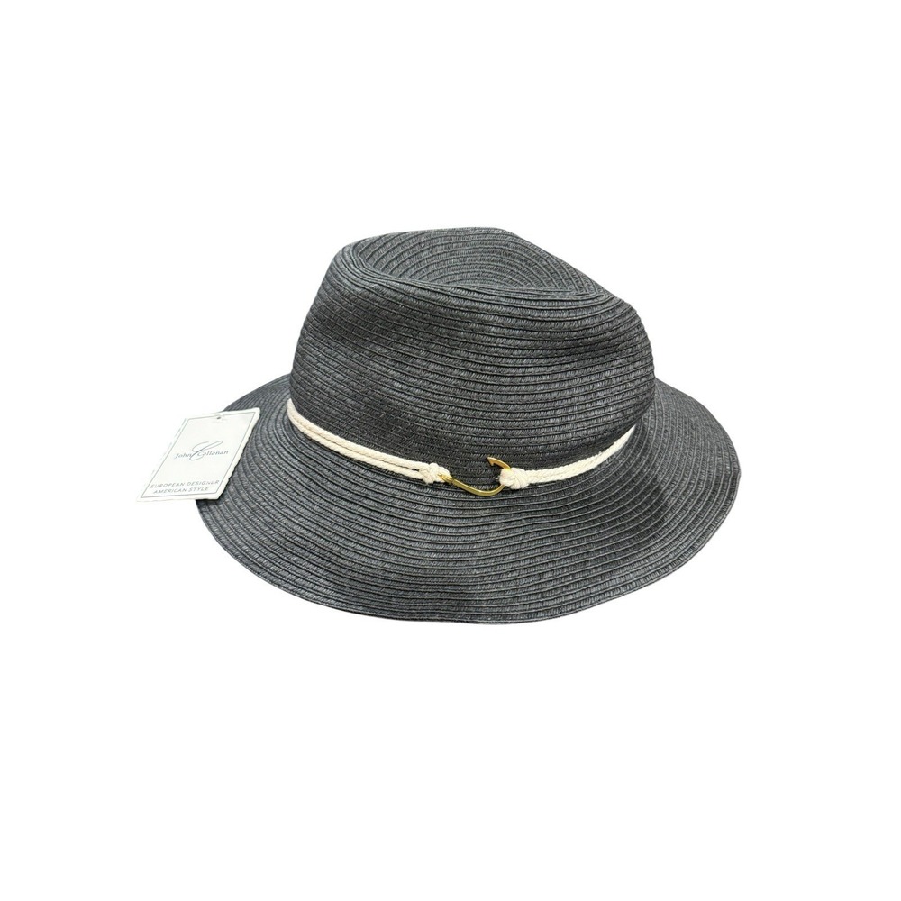 John Callanan Fedora Hat Women OS Black Paper Straw Fish Hook Permanent Vacation